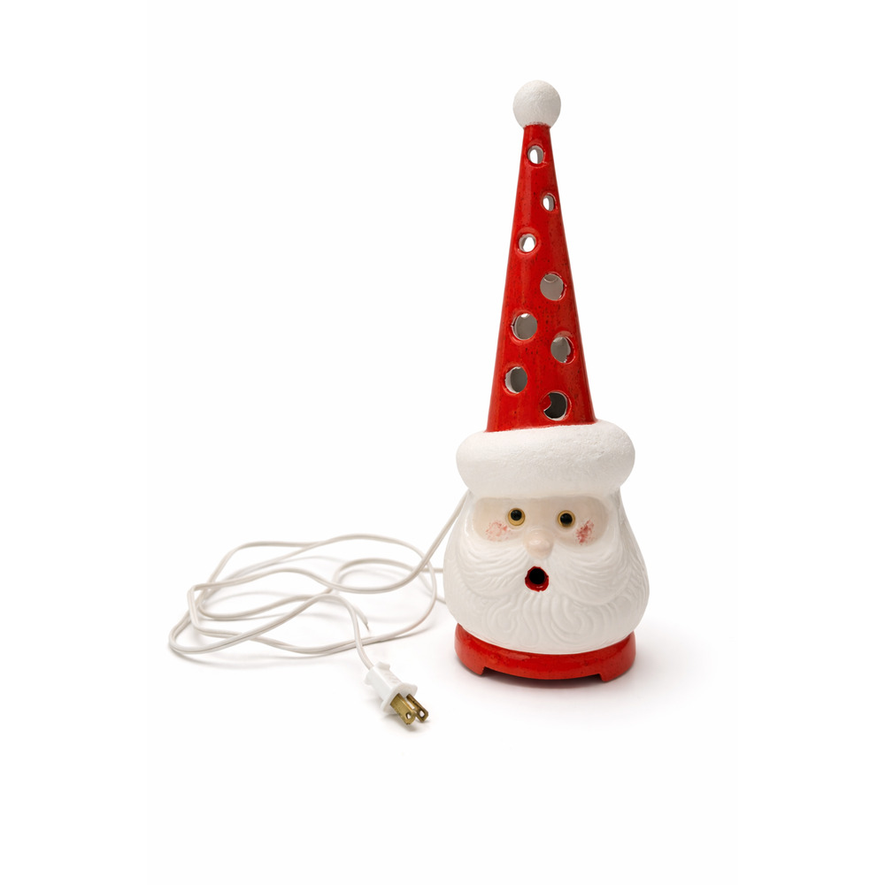 Vintage Ceramic Santa Claus Night Light Red Hat Cutouts Christmas Holiday Lamp